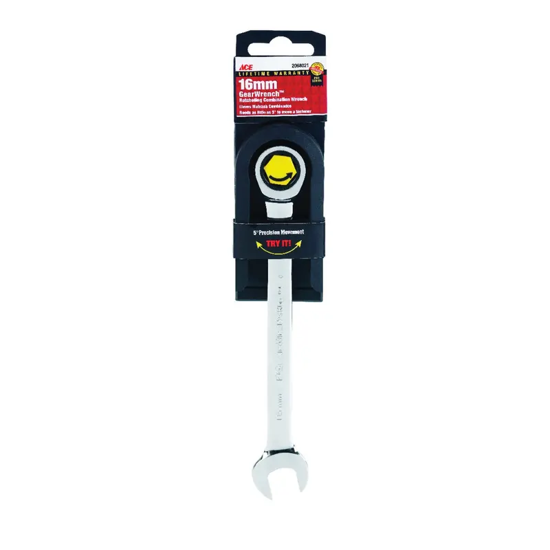 ACE Pro Series 16×16 mm Combination Gear Wrench – 8.15″ Overall Length, Alloy Steel Construction