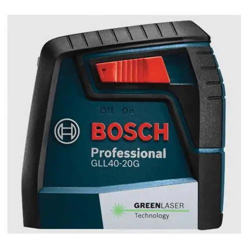 BOSCH GLL40-20G Green Cross-Line Laser Level – 40 ft Range, 4° Self-Leveling