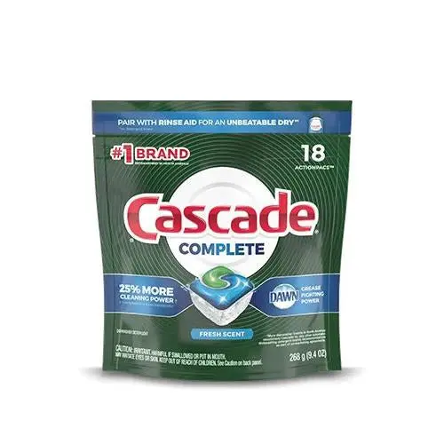 Cascade Professional ActionPacs Dishwasher Detergent Pods – Fresh Scent, 18-Count Solid Packets