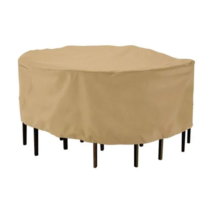 Classic Patio Table and Chair Cover – Round Sand-Colored Protective Cover (94″ W × 94″ D × 23″ H)