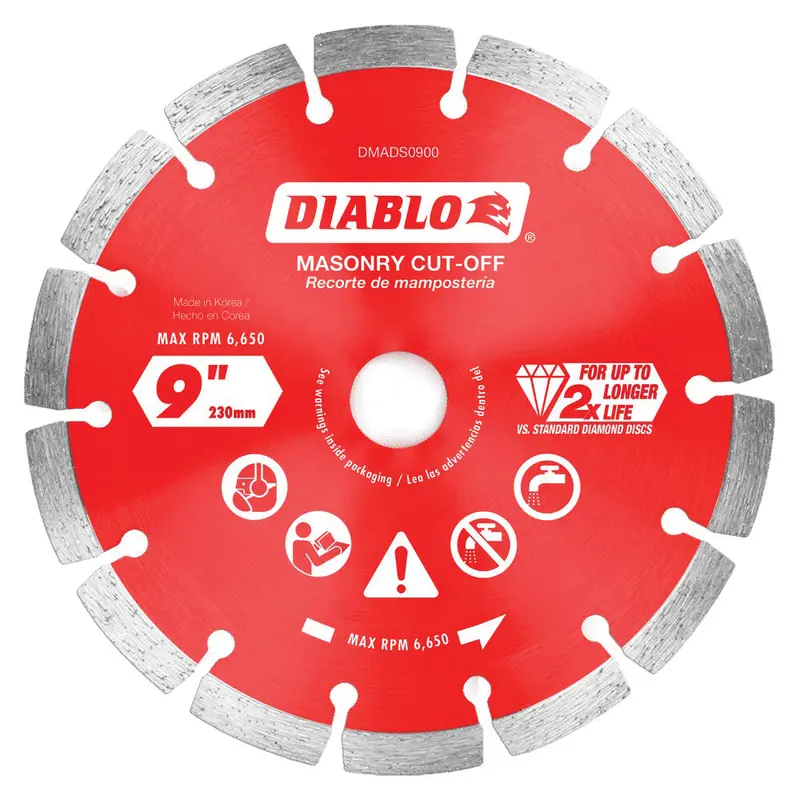 DIABLO DMADS0900 9 in Segmented Diamond Cut-Off Disc – 5/8″ & 7/8″ Arbor, 6650 RPM Max