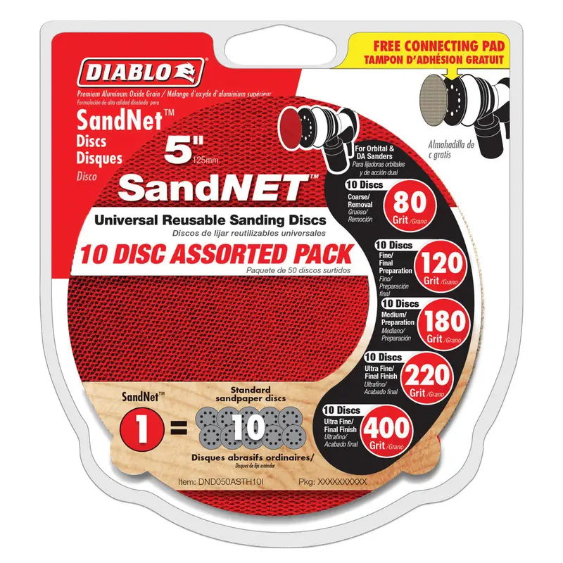 Diablo Sanding Disc – DND050220H40I, Hook-and-Loop, 5 in Diameter, Aluminum Oxide