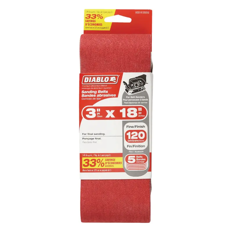 Diablo Zirconia Sanding Belt – 3″ × 18″, 120 Grit, Cloth Backing