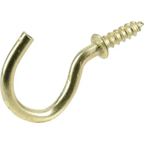 HILLMAN Cup Hook – 1-1/4″ Opening, Steel with Brass Finish, 1 lb Capacity
