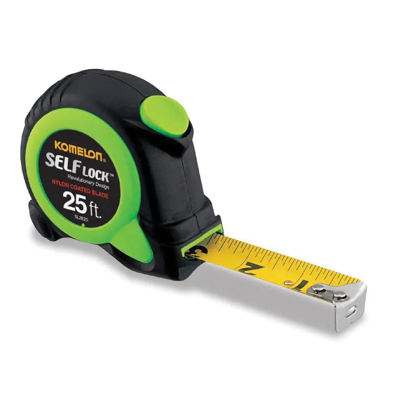 KOMELON Self-Lock Tape Measure – 25-Foot Steel Blade, Automatic Lock, Green Housing, 1/16″ Graduations