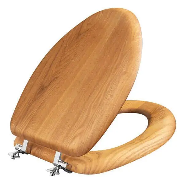 Mayfair Natural Reflections Toilet Seat – Elongated Wooden Seat in Natural Oak Finish with Chrome Hinges