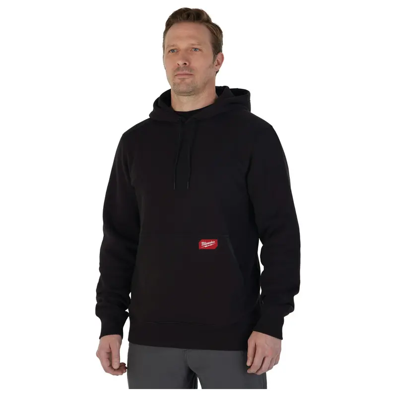 Milwaukee 351B-L Men’s Midweight Hoodie – Black, Cotton/Polyester Blend, Comfort Fit, Size L