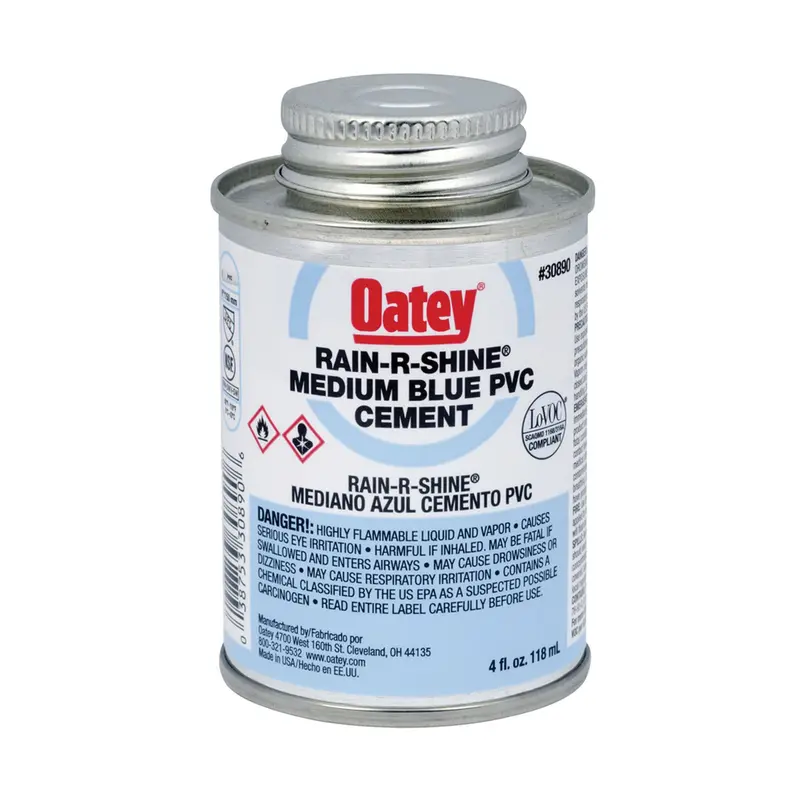Oatey Rain-R-Shine PVC Cement – 4 oz Clear Solvent Cement, Fast-Setting Formula, 2-Hour Cure Time